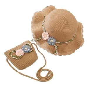 Dětská sada slaměného klobouku a kabelky s květinami, CZ39