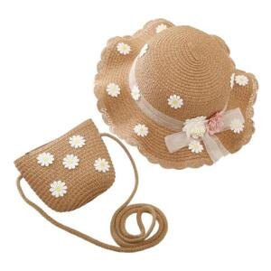 Slaměná sestava dětského klobouku a kabelky s květinami, CZ40