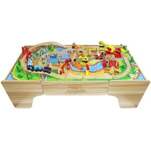 Wooden Toys Dřevěná vláčkodráha s hracím stolem