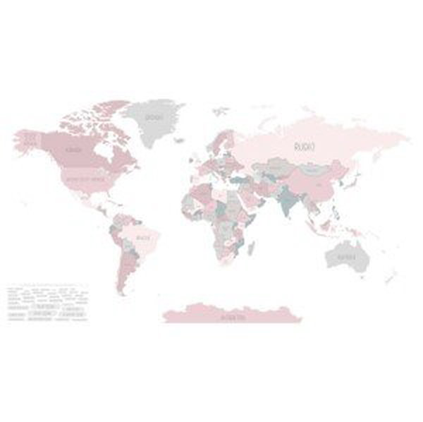 Yokodesign Tapeta Mapa světa růžová Délka: 270 cm