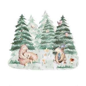Yokodesign Nálepka na zeď - zvířátka, usínání v lese s medvědy Velikost: maxi - XL
