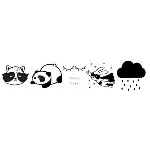 ELIS DESIGN Sada 7 ks nálepek: zajíc + panda + mýval + mráček + 3x zavřená očička barevna varianta: černá