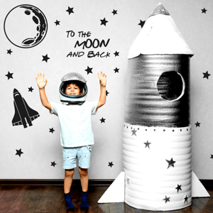 DEKORACJAN Samolepka na zeď - vesmír - raketou na měsíc barevna varianta: černá