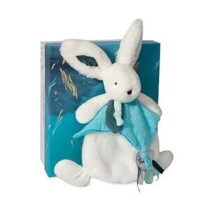 Doudou Dárková sada - Plyšový králíček s muchláčkem 25 cm modrá