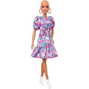 Barbie Modelka150 - panenka bez vlasů, květované šaty GHW64/GYB03