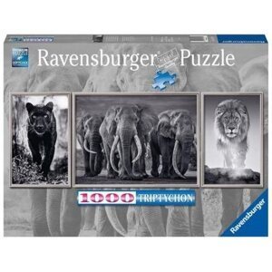 Ravensburger Panter, slon a lev - puzzle 1000 dílků Panorama Triptychon