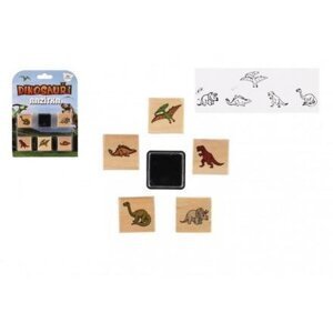 Razítka dřevěná 5+1 s poduškou dinosauři na kartě
