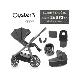 Oyster 3 Luxusní set 6 v 1 PEPPER (CITY GREY rám) kočár + hl.korba + autosedačka + adaptéry + fusak + taška