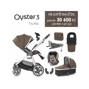 Oyster 3 Nejlepší set 8 v 1 TRUFFLE (MIRROR rám) kočár + hl.korba + autosedačka + adaptéry + fusak + taška + isofix báze + držák na nápoje