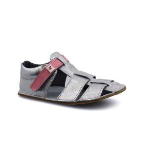 EF Barefoot sandály Ef Šedá stříbrné s růžovou (satyna kropki) Velikost boty (EU): 22, Vnitřní délka boty: 138, Vnitřní šířka boty: 64