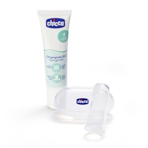 CHICCO Set zubní uklidňující gel a kartáček na prst s pouzdrem 4m+