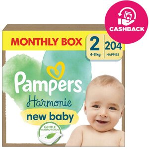 PAMPERS Pleny jednorázové Harmonie Baby vel. 2, 204 ks, 4kg-8kg