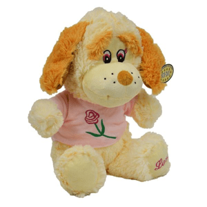 Plyšový pes v tričku s růží 35 cm