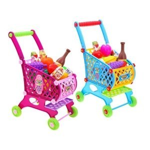 Dětský nákupní vozík s potravinami - modrá