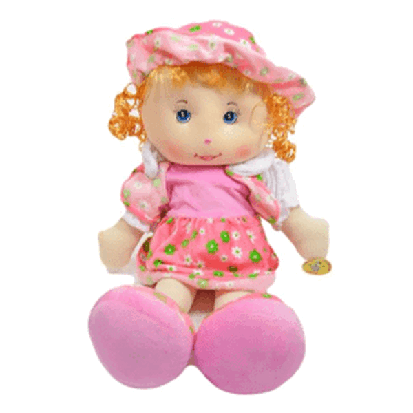 Látková panenka v květovaném oblečení 60 cm - růžové