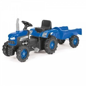 Šlapací traktor s vlečkou, modrý