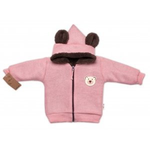 Oteplená pletená bundička Teddy Bear, Baby Nellys, dvouvrstvá, růžová Velikost koj. oblečení: 80-86 (12-18m)