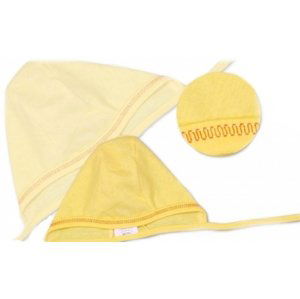 TERJAN Novorozenecká čepička na zavazování - žlutá/krémová Velikost koj. oblečení: 56 (1-2m)