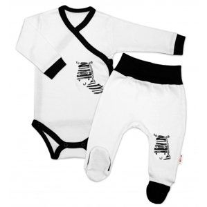 Baby Nellys 2-dílná sada body dl. rukáv + polodupačky, bílá - Zebra Velikost koj. oblečení: 68 (3-6m)