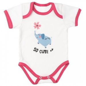 MBaby Bavlněné body s krátkým rukávem, Slůně So Cute, bílo/červené Velikost koj. oblečení: 62 (2-3m)