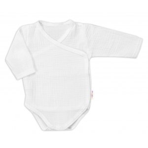 Zavinovací kojenecké body dl. rukáv, mušelín, Baby Nellys, bílé Velikost koj. oblečení: 56 (1-2m)