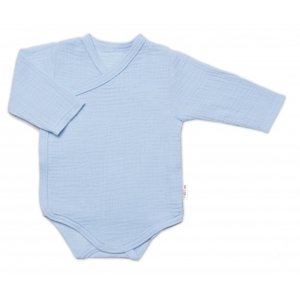 Zavinovací kojenecké body dl. rukáv, mušelín, Baby Nellys, modré Velikost koj. oblečení: 62 (2-3m)