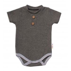 Baby Nellys Kojenecké žebrované body s knoflíčky kr. rukáv, Boy - šedé Velikost koj. oblečení: 80 (9-12m)