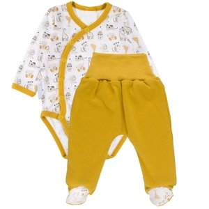 Zavinovací kojenecké body + polodupačky, bavlna, 2D sada, MBaby, Safari - hořčicovo/bílé Velikost koj. oblečení: 68 (3-6m)