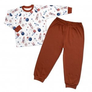 Dětské pyžamo 2D sada, triko + kalhoty, Cosmos, Mrofi, hnědá/bílá Velikost koj. oblečení: 98 (2-3r)