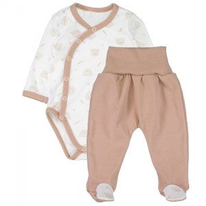 MBaby Body dlouhý rukáv zap. bokem+polodupačky Teddy Baby - béžový Velikost koj. oblečení: 56 (1-2m)