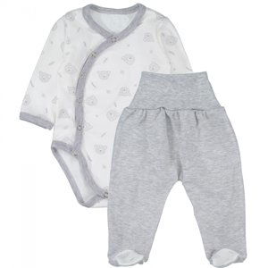 MBaby Body dlouhý rukáv zap. bokem+polodupačky Teddy Baby - šedý Velikost koj. oblečení: 56 (1-2m)