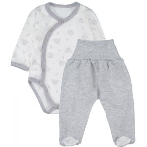 MBaby Body dlouhý rukáv zap. bokem+polodupačky Teddy Baby - šedý Velikost koj. oblečení: 68 (3-6m)