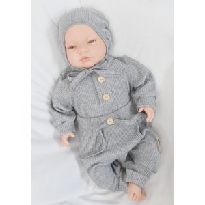 Baby Nellys 3-dílná žebrovaná soupr. Hand Made, body, tepláčky a čepička, šedá Velikost koj. oblečení: 56 (1-2m)