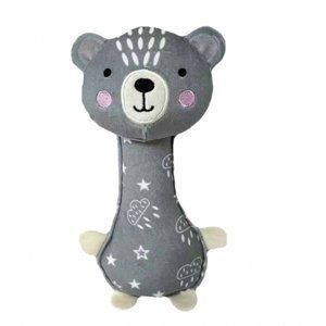 TULIMI Látková hračka s chrastítkem a melodií,  Medvídek, 17 cm, šedá