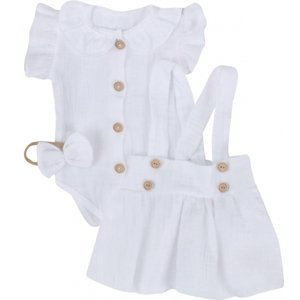 Z&Z Mušelínová suknička s láclem, bodýčko a čelenka, 3D sada , bílá/bílá Velikost koj. oblečení: 56 (1-2m)