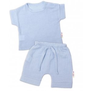 Baby Nellys 2-dílná mušelínová soupravička, tričko + kraťasky BOY, světle modrá Velikost koj. oblečení: 56 (1-2m)