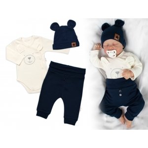 Zavinovací body dl.rukáv, tepláčky a čepička Little Bear, Baby Nellys, granát/smetana Velikost koj. oblečení: 62 (2-3m)