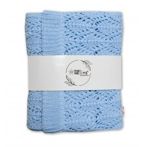 Baby Nellys Luxusní bavlněná háčkovaná deka, dečka. ažurková LOVE, 75x95cm - světle modrá
