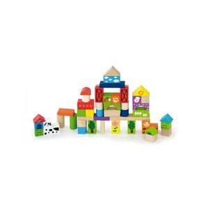 Dřevěné kostky pro děti Viga Farma 50 dílů - multicolor