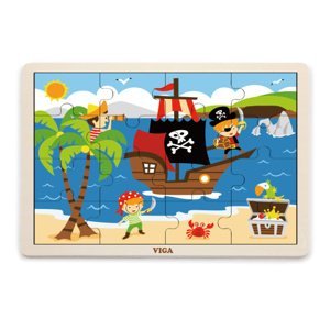 Dudlu Dřevěné puzzle 16 dílků - piráti