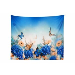 Dudlu Dekorativní tapisérie 100x150 cm - Modré květy s motýlem