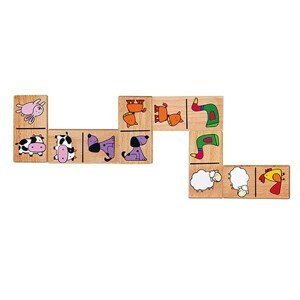 Dřevěné domino pro děti Viga Zvířata - multicolor