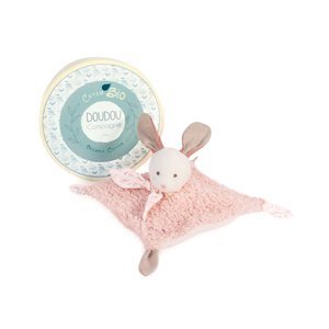 Doudou et Compagnie Paris Doudou Plyšový králíček s růžovou dečkou z BIO bavlny 25 cm