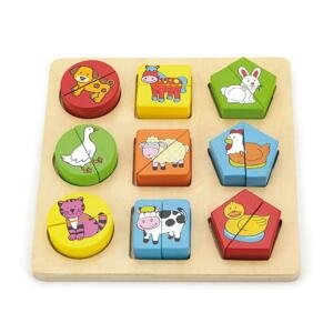Dřevěné vkládací puzzle tvary se zvířátky Viga - multicolor