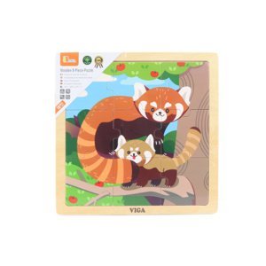 Dřevěné puzzle 9 dílků - panda červená