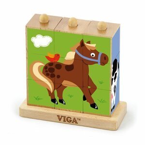 Dřevěné magnetické puzzle 3D kostky Viga Varianta: Farma - multicolor
