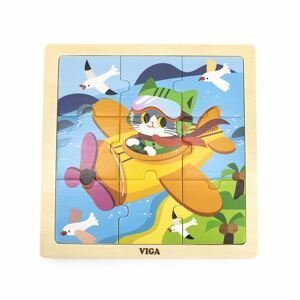 Dřevěné puzzle pro nejmenší Viga 9 ks Letadlo - multicolor