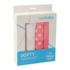 Látkové bavlněné pleny New Baby Softy s potiskem 70 x 70 cm 4 ks Varianta: růžovo-bílé - růžová
