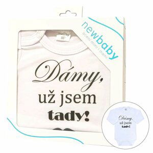 Body s potiskem New Baby Dámy, už jsem tady! - dárkové balení Varianta: bílá/74 (6-9m)