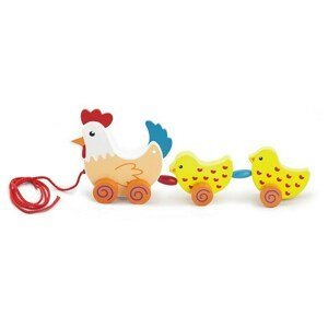 Dřevěná tahací hračka na šňůrce Viga Slepička - multicolor